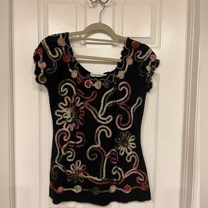 Lauren Michelle black embroider top - Small